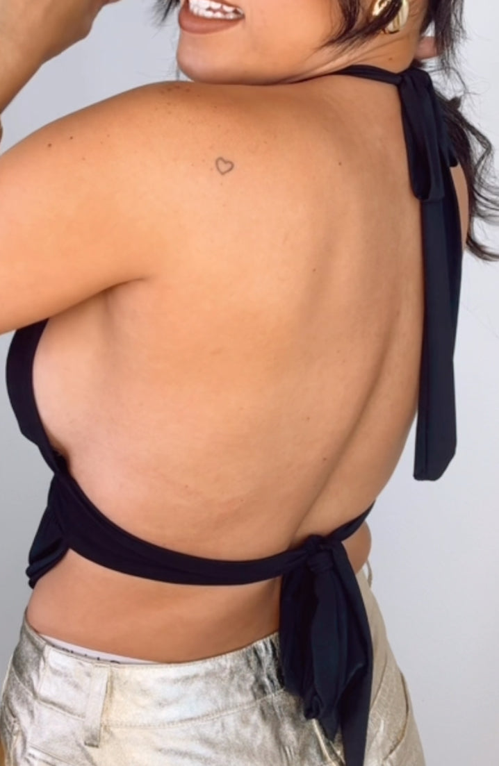 Black Halter Cowl Top