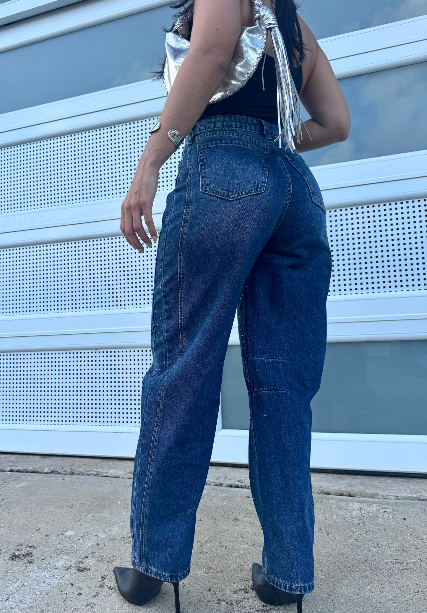 Rhinestone Barrel Jeans